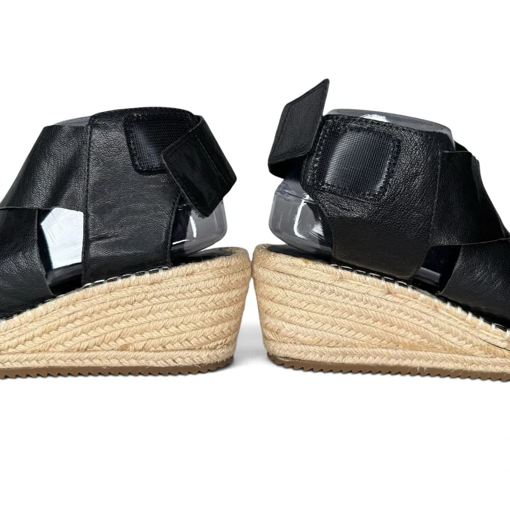 New Eileen Fisher 9.5 Willow Platform Wedge Espadrille Sandals Tumbled Leather